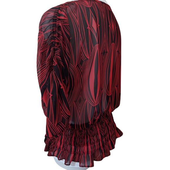 Y2K VINTAGE Sheer Top Blouse S Smocked Ruffle Coquette Vamp Romantic Peplum Goth - Picture 10 of 12